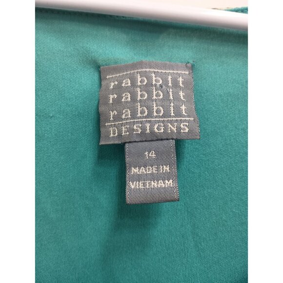 Rabbit Rabbit Rabbit Designs Womens Asymmetric Midi Dress Sz 14 Teal Brown Artsy - Picture 3 of 8